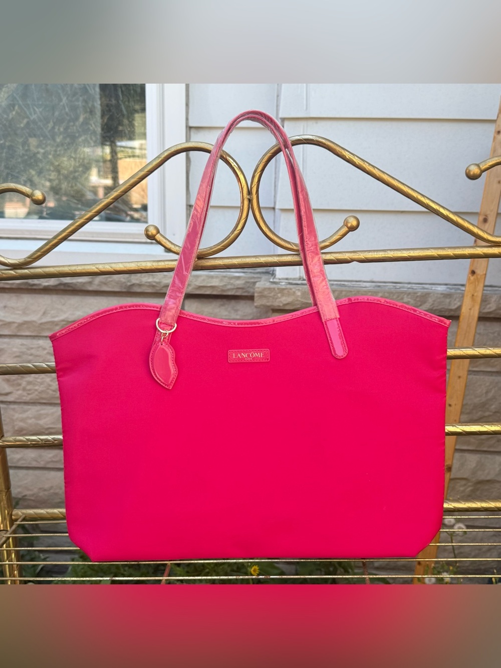 Lancome Hot Pink Tote Bag with Patent Trim